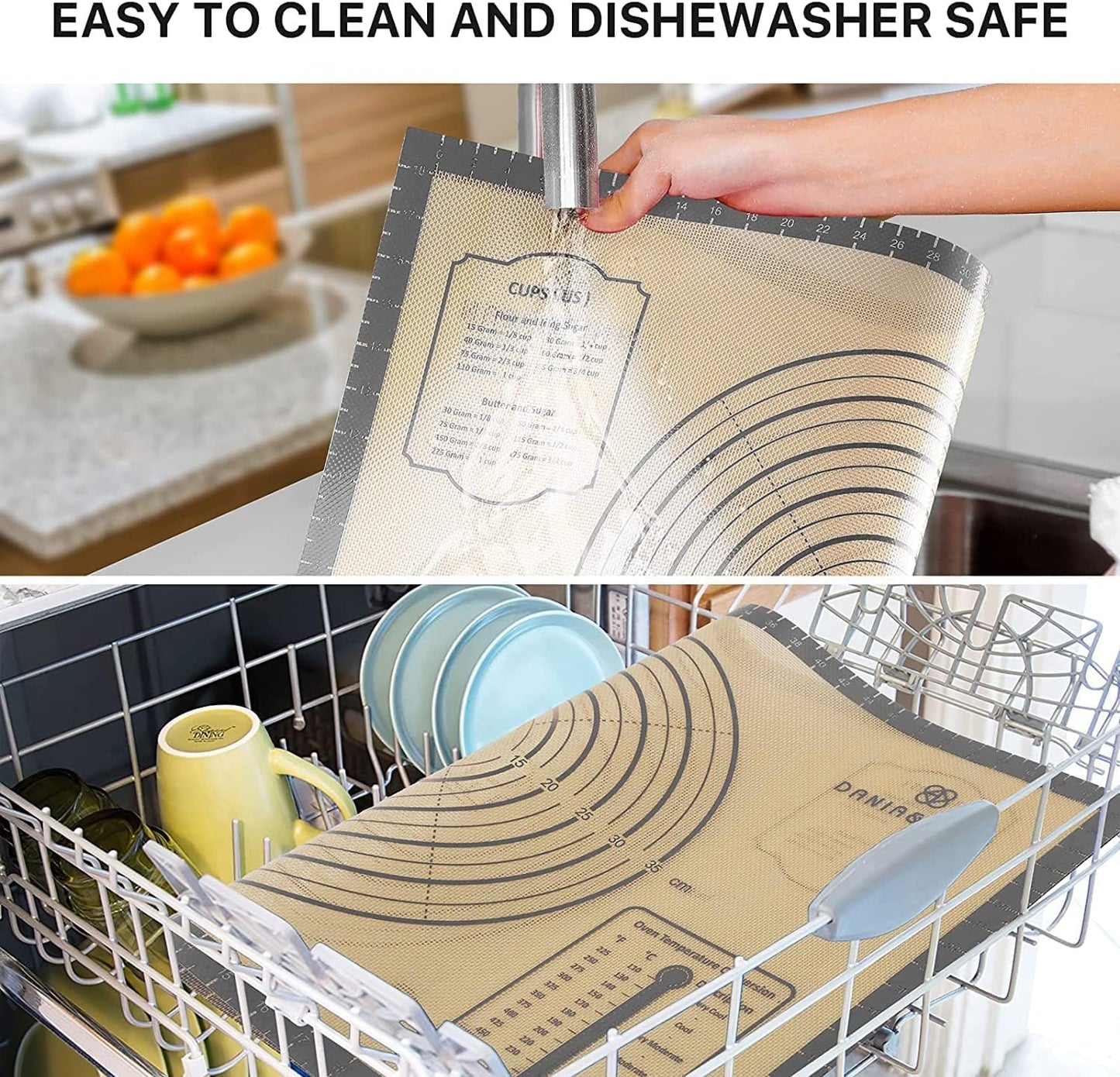 Silicone Baking Mat,28" x 20" Extra Thick Large Non Stick Sheet Mat with Measurement Non-slip Dough Rolling Mat,Reusable Food Grade Silicone Counter Mat for Making Cookies,Macarons,Bread and Pastry