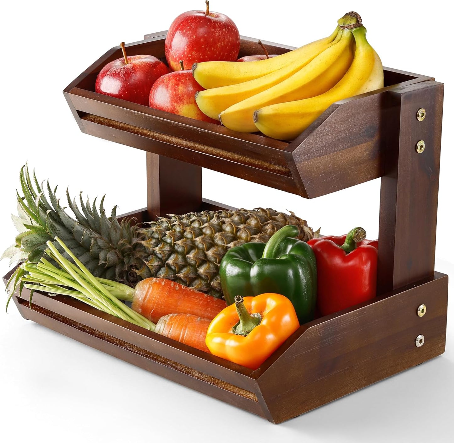 HOLANA Acacia 2 Tier Fruit Basket for Kitchen Counter Organizer – Wooden Fruit Bowl & Wooden Basket for Kitchen Counter Storage, Vegetable & Produce Storage, Snack Organizer for Countertop (Acacia)