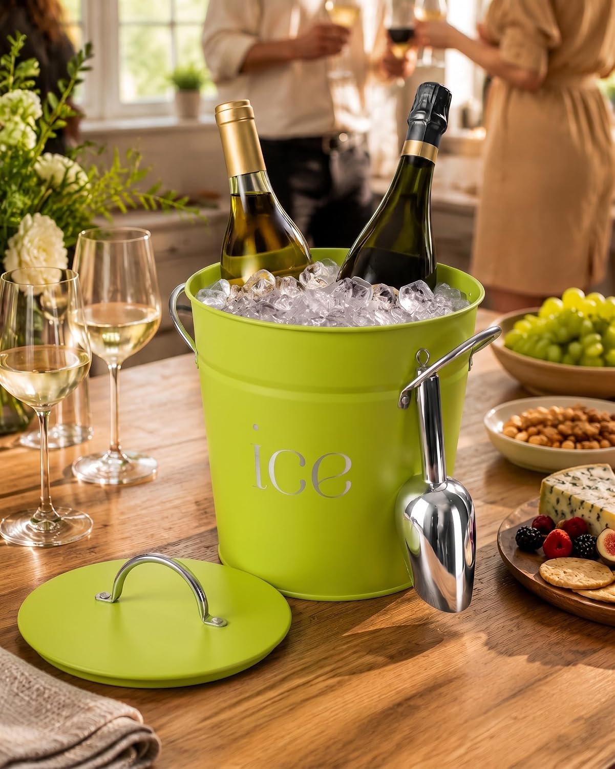 3Qt Black Galvanized Ice Bucket with Lid, Scoop & Handles - Ideal for Cocktails, Parties, BBQs, Wine & Champagne. Double-Layer Insulated Outer & Galvanized Inner Layer, Perfect for Home & Outdoor Use