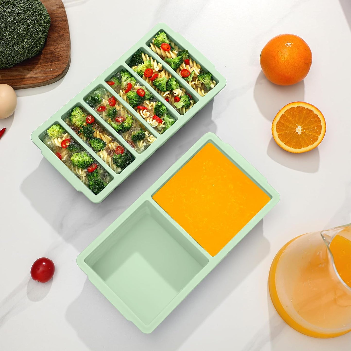 4-Pack Silicone Freezer Trays with Lid,2*【2 Large 2-Cup(500ml)&6 Small 1/2-Cup(125ml)】Soup Freezer Container Molds,Ice Cube Tray For Meal Prep&Freezing Soup,Stews,Sauces,Oven&Dishwasher-Safe