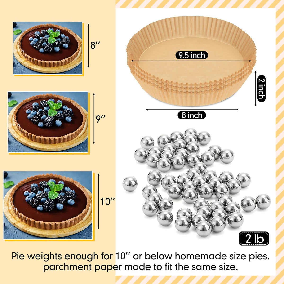 Patelai 2 lb Pie Weights with 50 Pcs Parchment Paper, Stainless Steel