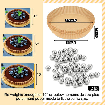 Patelai 2 lb Pie Weights with 50 Pcs Parchment Paper, Stainless Steel