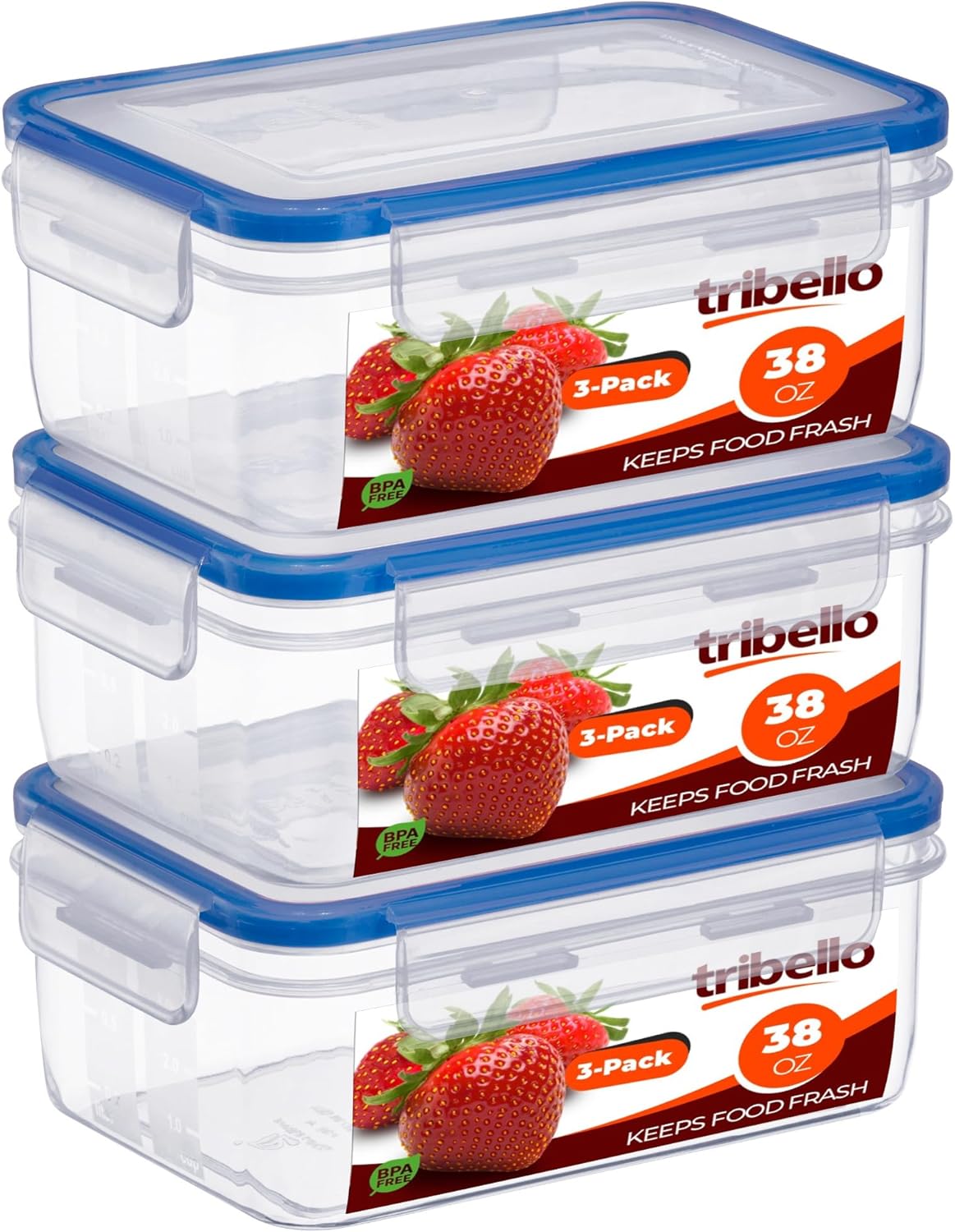 Tribello 250 oz Extra Large Airtight Food Storage Containers with SnapTight Lids – Clear, Stackable, BPA-Free Meal Prep Containers for Kitchen, Freezer & Pantry Storage