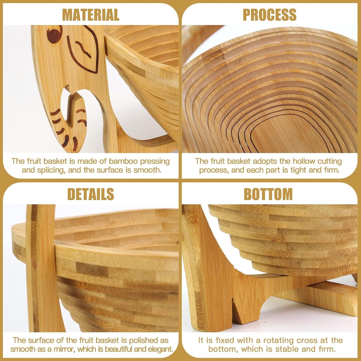 MYOSOTIS Foldable Fruit Basket Collapsible Bamboo Fruit and Veggie Basket Fruit Bowl Holder and Dried Fruit Basket For Holiday Party (Duck)
