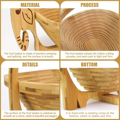 MYOSOTIS Foldable Fruit Basket Collapsible Bamboo Fruit and Veggie Basket Fruit Bowl Holder and Dried Fruit Basket For Holiday Party (Duck)