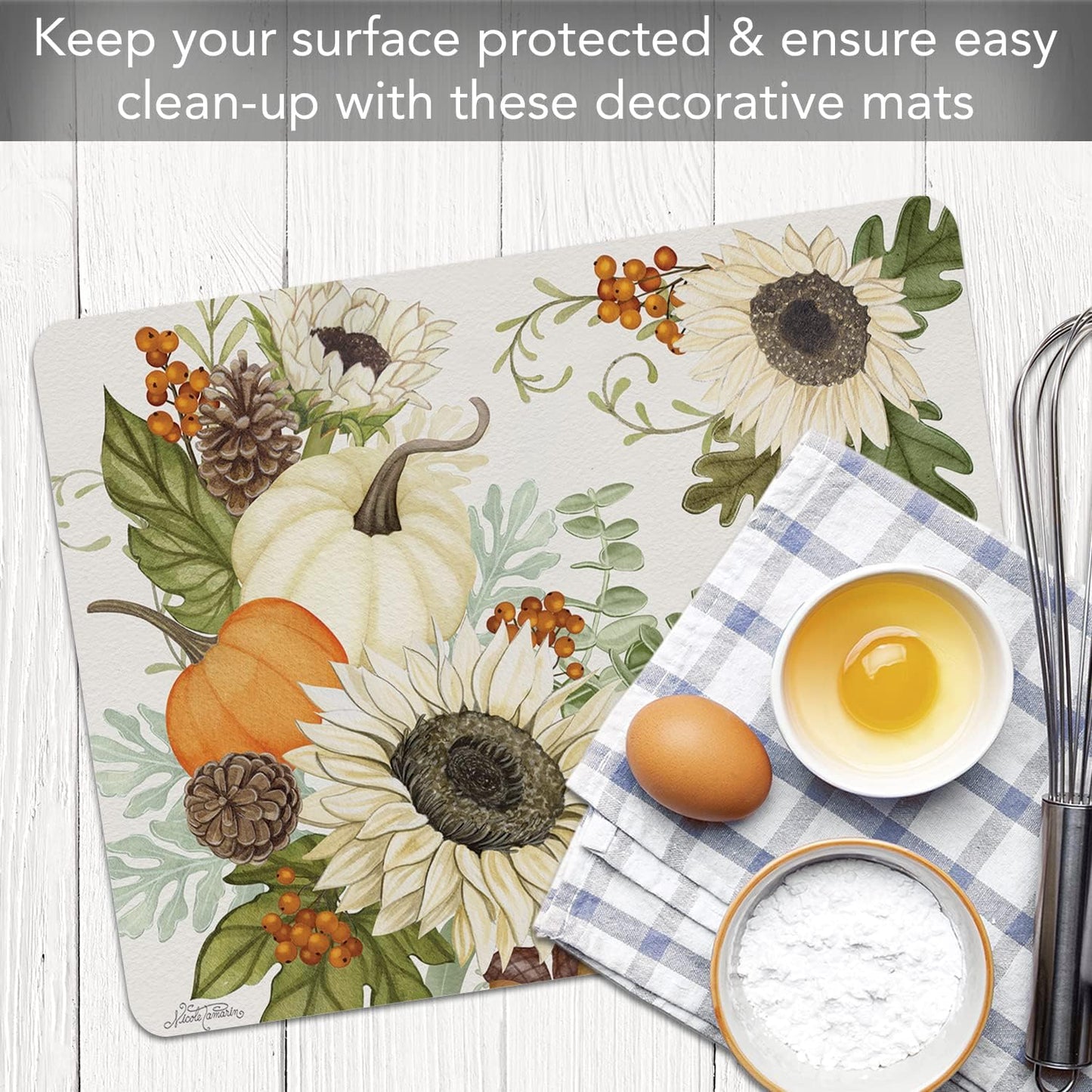Cut N' Funnel Eat Fresh Designer Flexible Cutting Board Mat 15" x 11.5" Made in the USA Decorative Flexible Easy to Clean