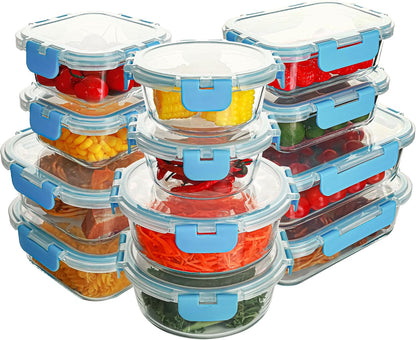 12 Pack Glass Food Storage Containers Set, Glass Meal Prep Containers with Lids, Airtight Lunch Containers, Dishwasher Safe, purple
