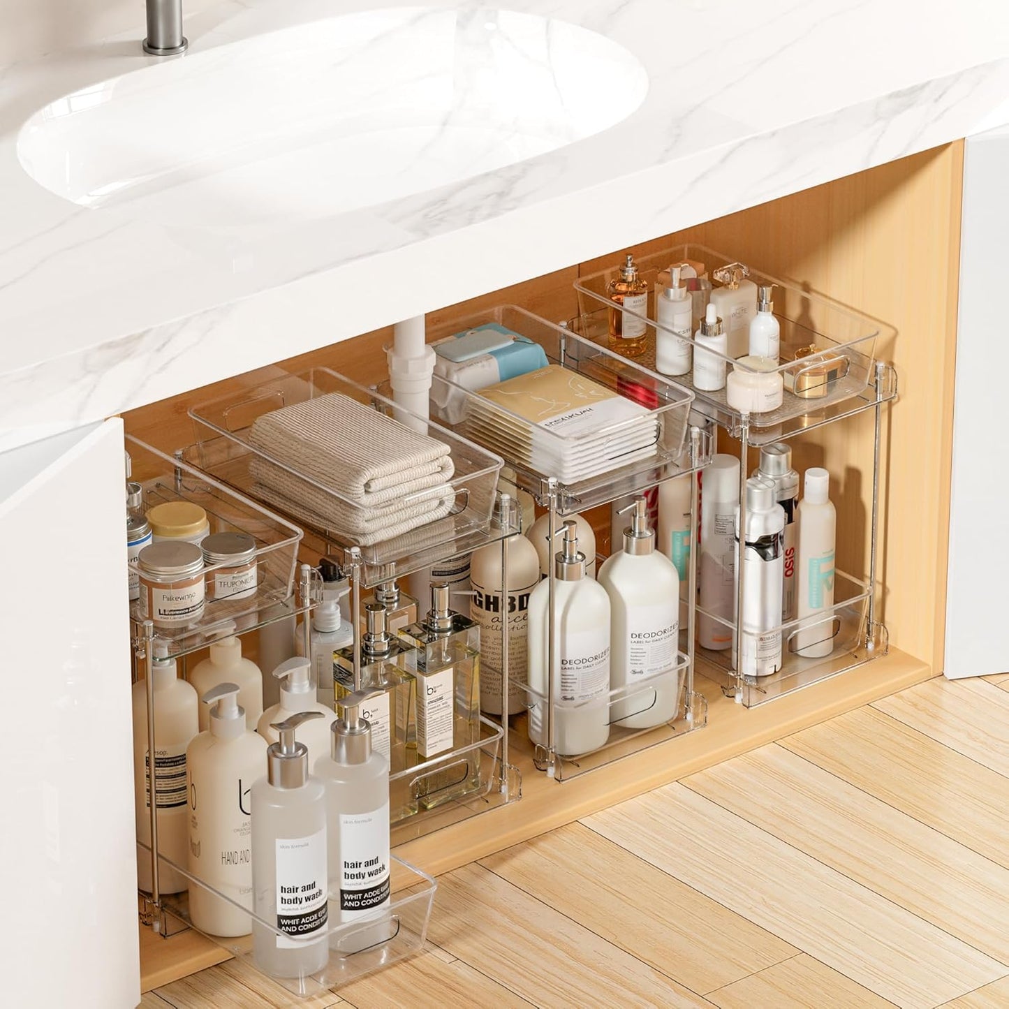 Vtopmart 4 Pack Bathroom Under Sink Organizers Organizer, 2 Tier Clear Pull-Out Organization (S-Standard)