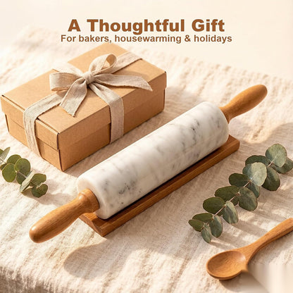 White Heavy Marble Dough Rolling Pin for Baking, 10 inch Barrel
