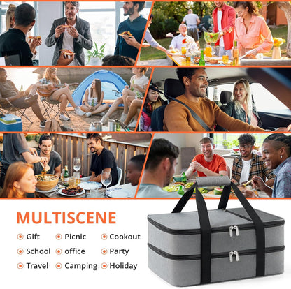 Insulated Casserole Carrier for Hot or Cold Food,Pie Carrier Bag Lunch Tote for Potluck Parties/Picnic/Cookouts, Fits 9"x13" Baking Dish,Grey