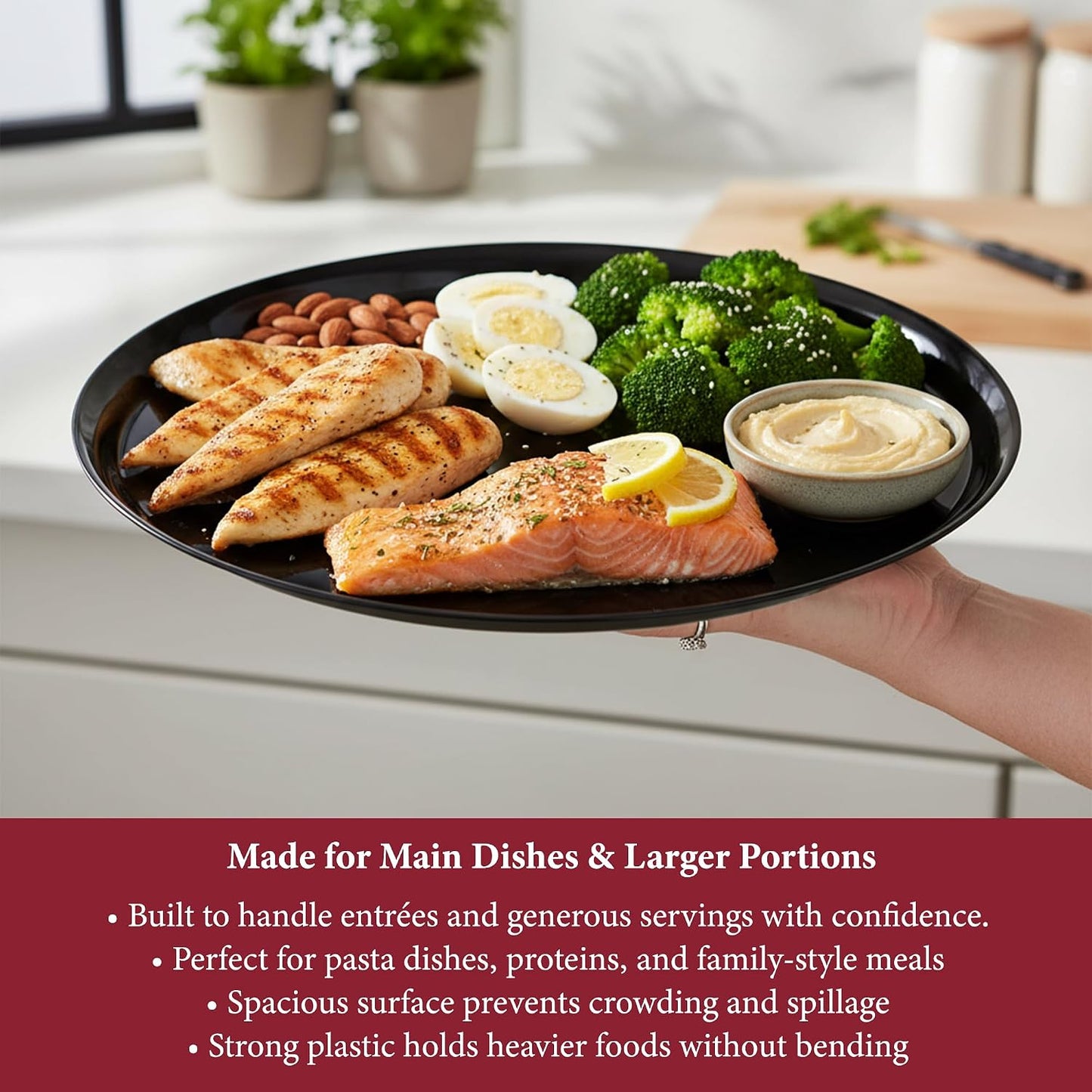 Smarty Had A Party 12 Inch Black Round Plastic Serving Tray – Heavy-Duty Party Platters & Catering Trays, Reusable or Disposable Plastic Trays for Serving Food, Elegant Party Tray Set of 25