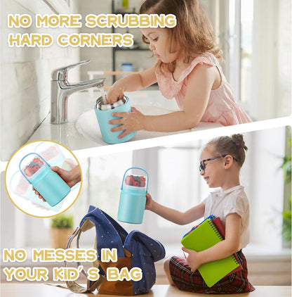 2 - in - 1 Soup Thermo for Hot Food 14oz with Snack Box Container Leak Proof Insulated Lunch Container Kids and Adults Stainless Steel Double Wall Vacuum Wide-mouth Thermal with Spoon and Handle