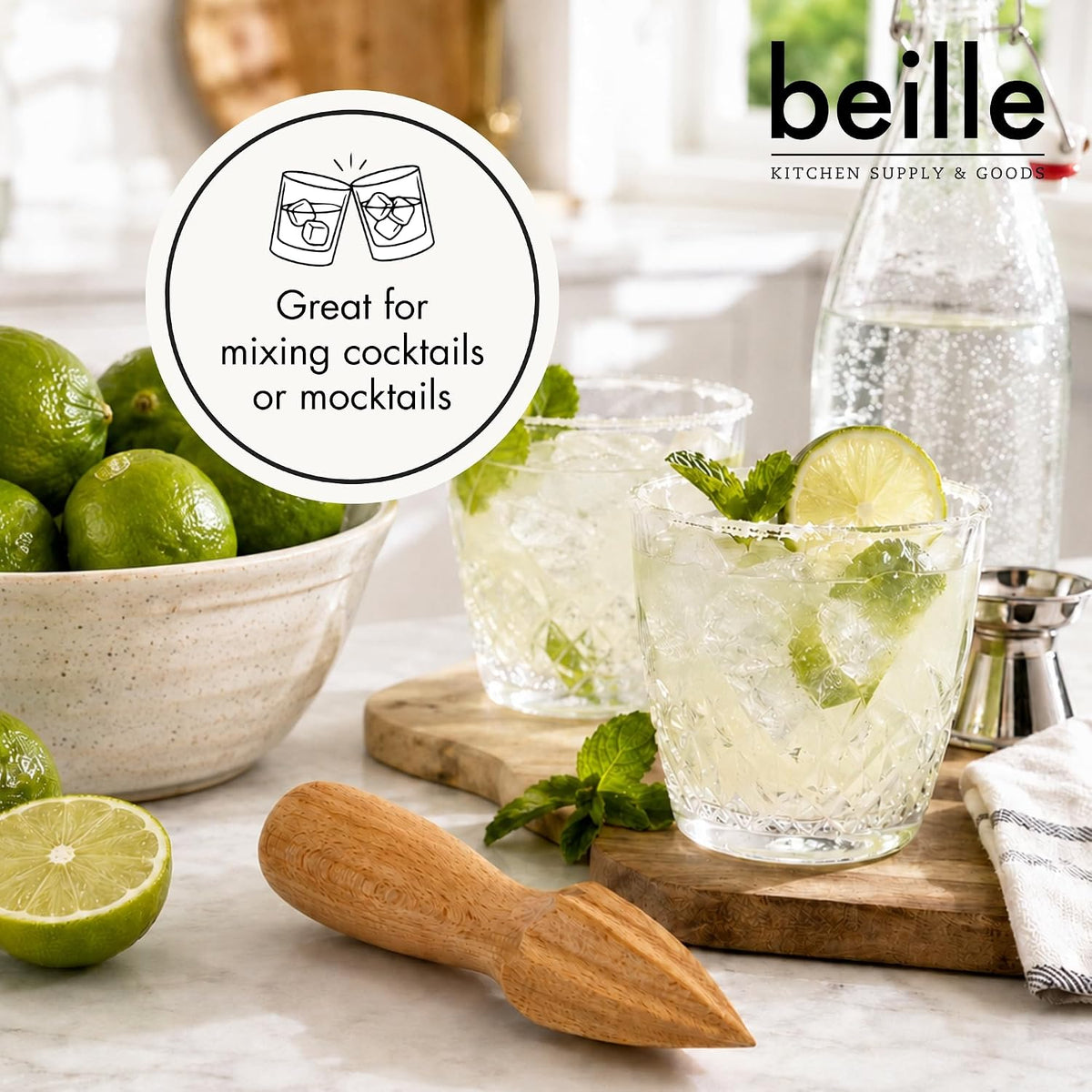 Beille Natural Beechwood Handheld Citrus Reamer, 6.5 Inches