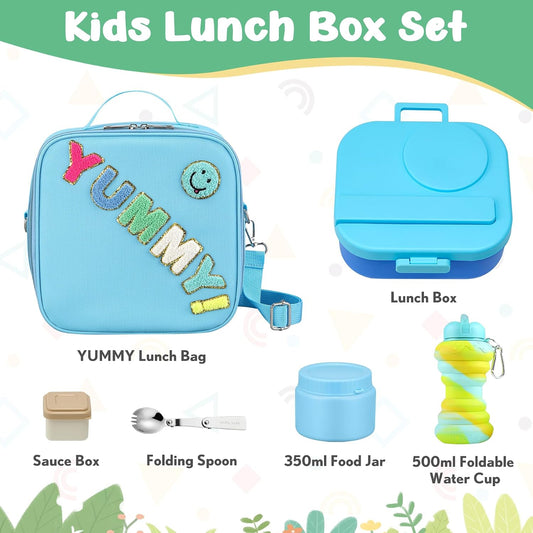 Kids Bento Lunch Box with 12oz Soup Thermo, Kids Leakproof Lunch Food Container with 4 Compartments, Insulated Lunch Bag & Water Cup for Girls Boys to School Travel