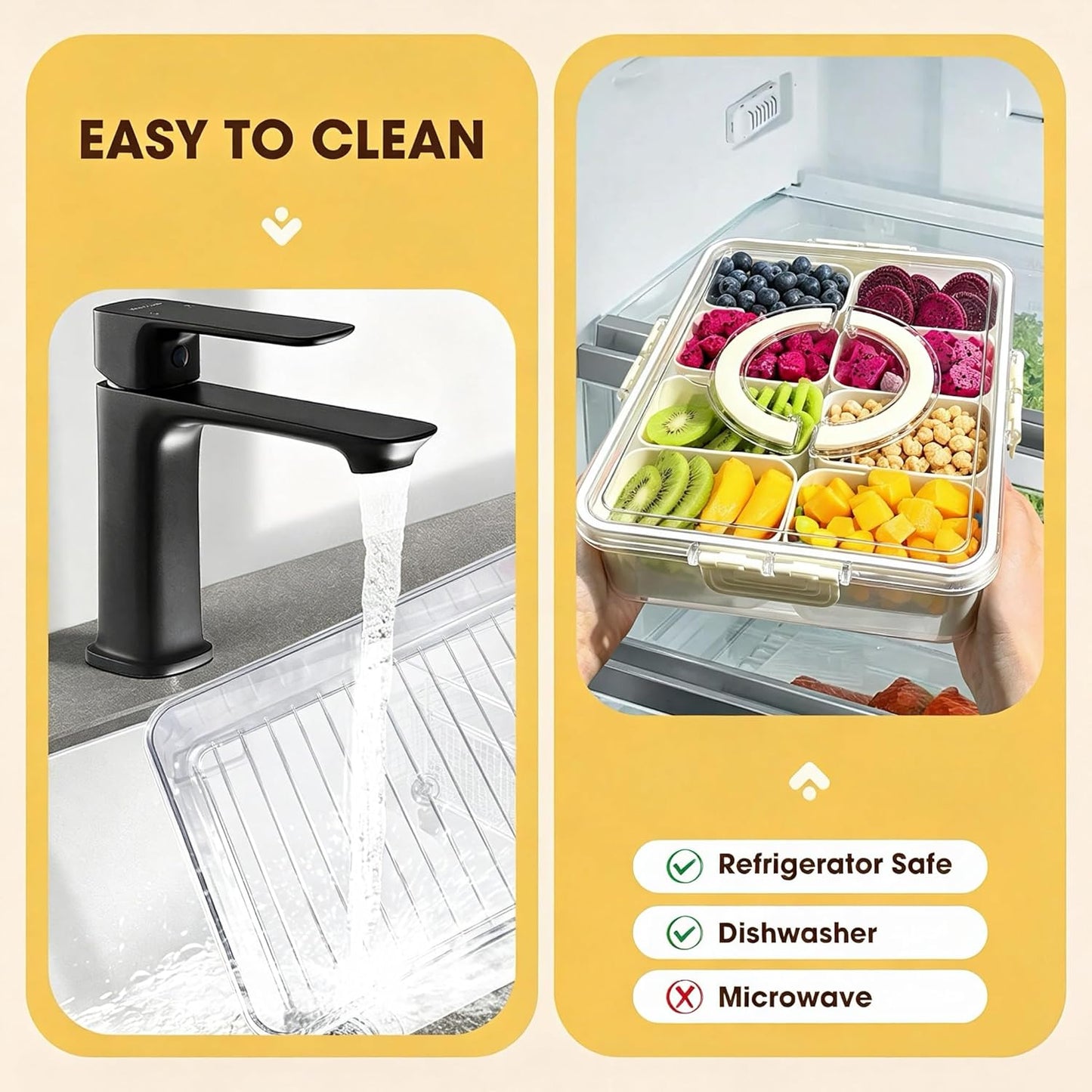 WanshengLe 6 in 1 Snackle Box 3.82L with Lid & Handle, 4 PCS Stainless Steel Snack Box and 2 PCS Plastic Box, 6 Detachable & Dishwasher Safe Snacklebox, Divided Container Box for Snack Fruit Nut
