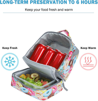 Tilami Lunch Bags Insulated Adjustable Strap Zipper, Two Compartments Cooler Bags, Bento Bags for Kids Toddlers (Blue)