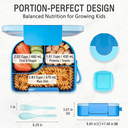 TinyPalsa Bento Box for Kids with 10oz Insulated Food Jar, Leak-Proof Kids Lunch Box with Thermal Food Container, 3 Compartments, Portable Handle, Dishwasher Safe, Ideal for School & Travel (Black)