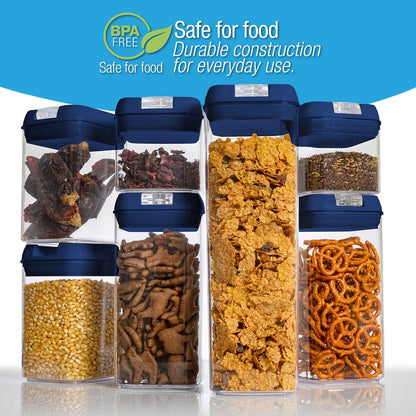 Set of 7 Airtight Food Storage Containers - Pantry Organizer Bins, BPA Free Plastic Containers plus Dry Erase Marker and Labels, White
