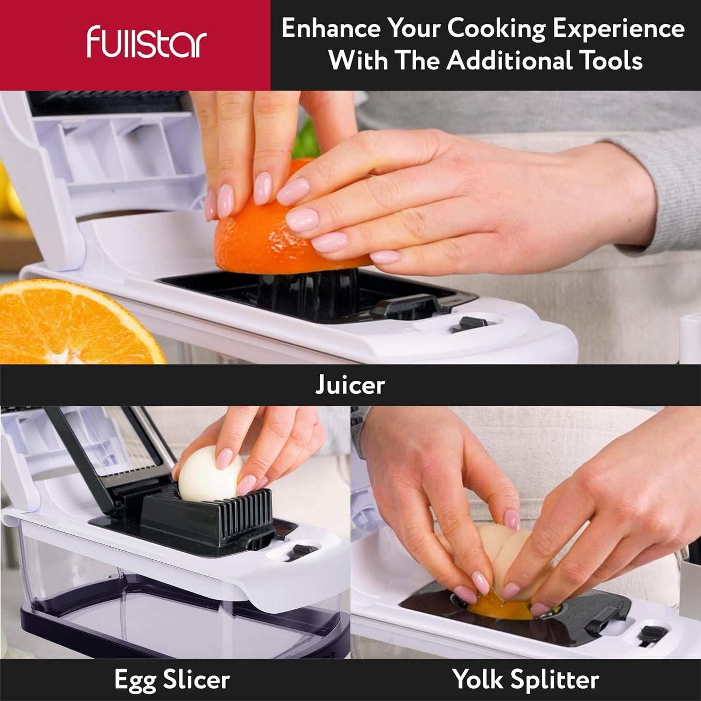 Fullstar Vegetable Chopper & Mandoline Slicer for Kitchen - Food Chopper with Container, Cheese Grater, Home Essentials & Kitchen Gadgets (7 in 1, Black)