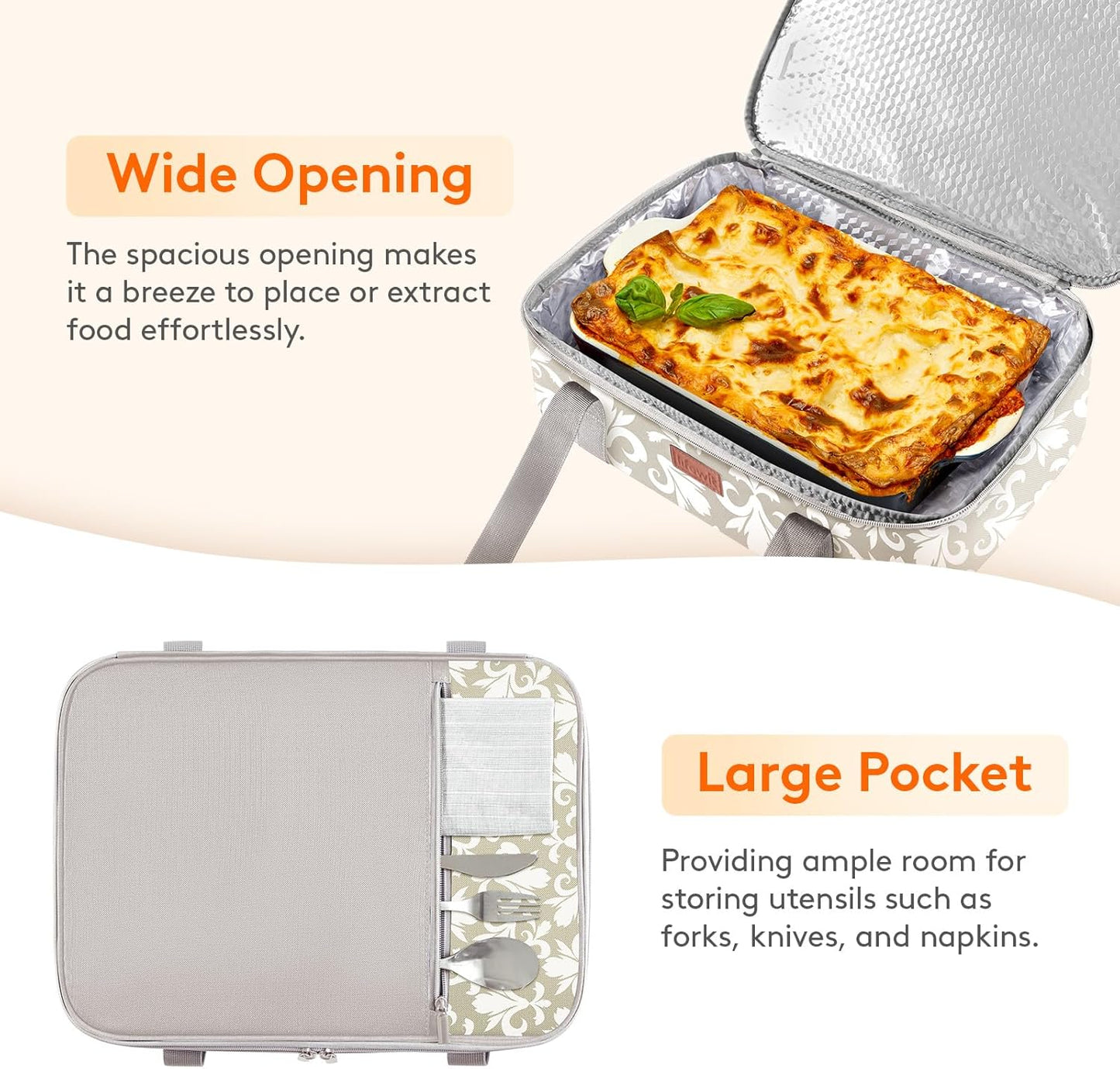 Lifewit Insulated Single Decker Casserole Carrier for Hot or Cold Food, Lasagna Lugger Holder Fits 9" x 13" Baking Dish, Thermal Lunch Tote Bag for Potluck Parties, Picnic and Cookouts, Black