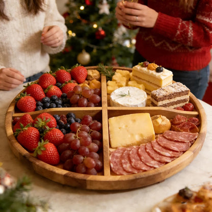 Utoplike Extra Large Acacia Wood Serving Tray, 23.6'' Round Charcuterie Board, Cheese Board with Rotating Base Raised Edge and Removable Dividers for Food, Snacks, Party, Dining