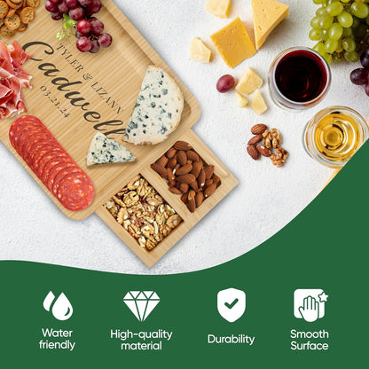 Personalized Charcuterie Board Gift Set - Custom Engraved Bamboo Cheese Board with Knife Set - Personalized Gifts for Wedding Anniversary Bridal Shower Engagement Birthday Housewarming Couples Women