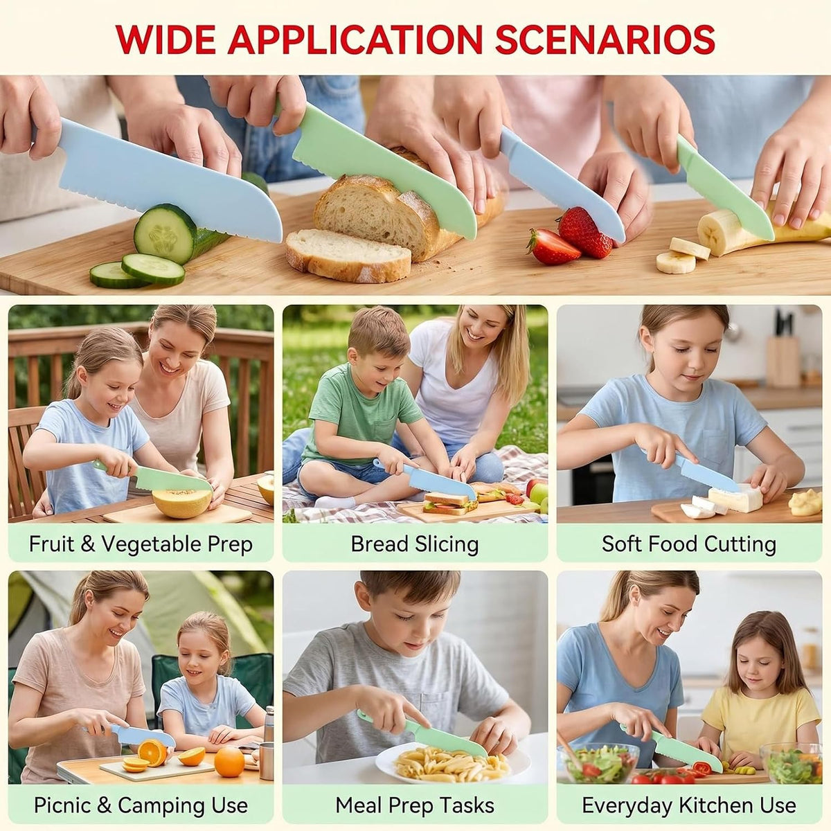4Pcs Plastic Lettuce Knives 2 Sizes Blue & Green