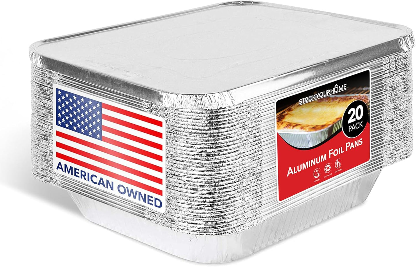 Stock Your Home 9x13 Aluminum Trays with Lids (10 Pack) – Disposable Half Size Deep Pans for Cooking, Storage, BBQ, Grilling, Catering