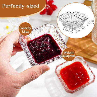 kanpura Mini Glass Bowls, Square Prep Bowl, Dishwasher Safe, Pinch Bowls for Dipping Spices Sauce, Stackable, 1.8 oz, Set of 6, (Clear)
