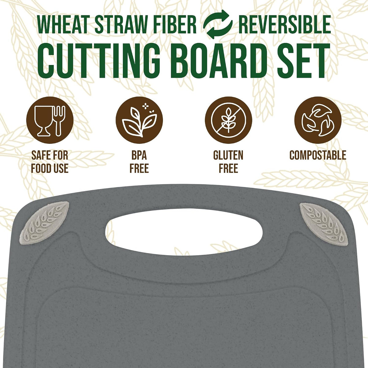 AXIOM CREATIONS 2-Piece Reversible Cutting Board Set Made with Natural Wheat Straw Fiber, Eco-Conscious Food Safe Kitchen Essentials, Gluten Free & BPA Free Chopping Boards for Kitchen