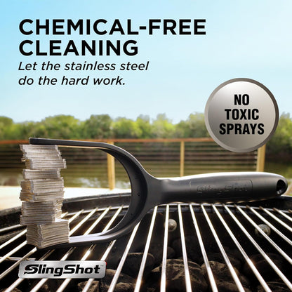 Slingshot Grill Cleaner- Bristle-Free BBQ Tool for Outdoor Grates, Heavy Duty Grill Scrubber, Stainless Steel Blades, Cold Grill Cleaning Accessory for Grilling Maintenance