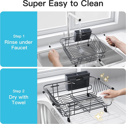 JASIWAY Dish Drying Rack in Sink, Dish Drainer with Cup and Utensil Holder