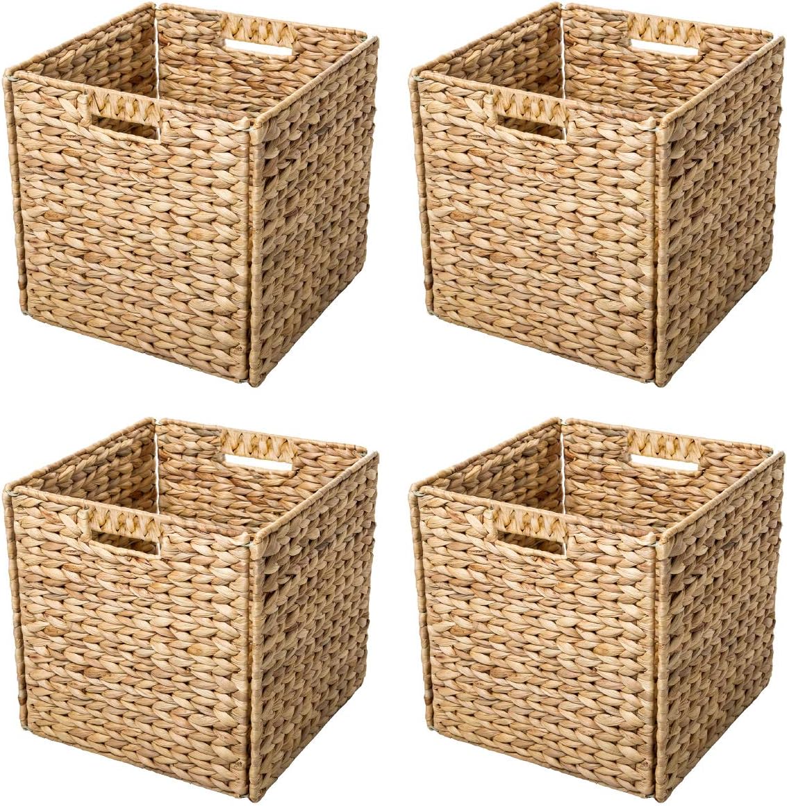 Trademark Innovations Foldable Hyacinth Storage Baskets with Iron Wire Frame (Set of 4)