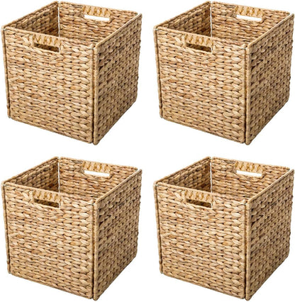 Trademark Innovations Foldable Hyacinth Storage Baskets with Iron Wire Frame (Set of 4)