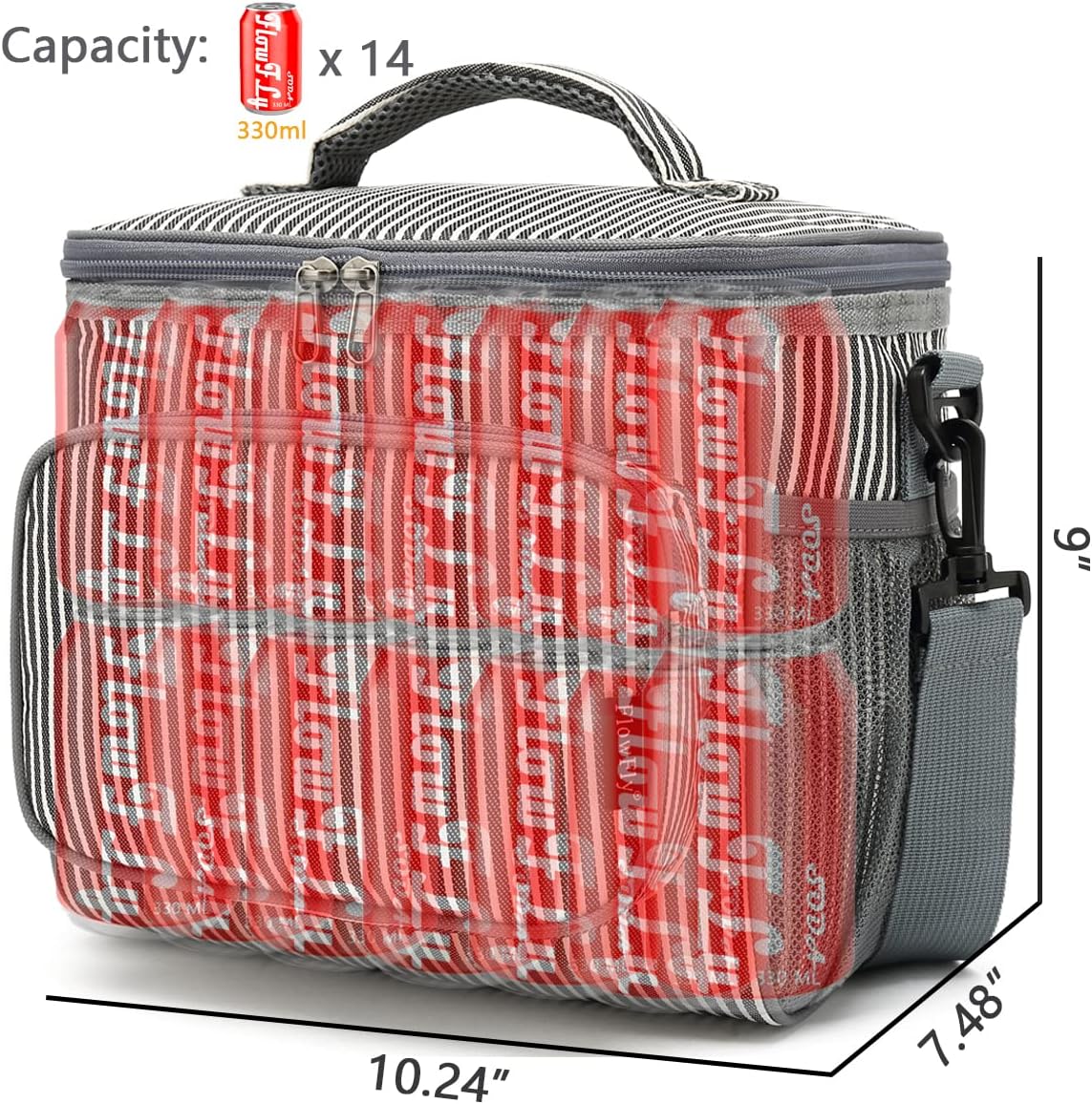 FlowFly Insulated Reusable Lunch Bag Adult Large Lunch Box for Women and Men with Adjustable Shoulder Strap,Front Zipper Pocket and Dual Large Mesh Side Pockets,Cherry - Colors A