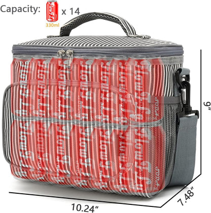 FlowFly Insulated Reusable Lunch Bag Adult Large Lunch Box for Women and Men with Adjustable Shoulder Strap,Front Zipper Pocket and Dual Large Mesh Side Pockets,Cherry - Colors A