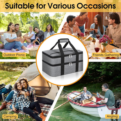 Insulated Casserole Carrier, Portable Casserole Carrier for Hot or Cold Food Lunch Tote Warmer or Cooler Bag, Lasagna Lunch Bag for Potluck Parties- Fits 9" x 13" Baking Dish-Charcoal Grey
