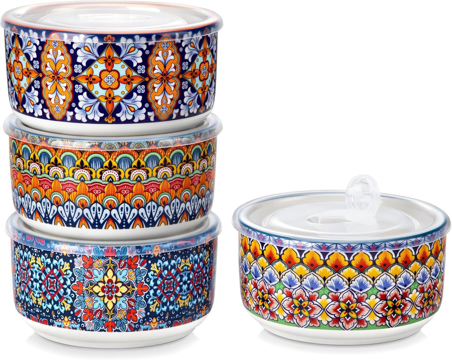 vancasso Serving Bowls with Lids Set of 4, Ceramic Nesting Mixing Bowls for Food Storage, Prep and Stackable, Dishwasher & Microwave Safe Gift Set, 60/36/20/10 OZ, Series SIMI