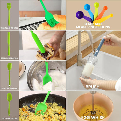 LISI 23Pcs Mixing Bowls Set with Lids, Airtight BPA-Free Nesting Bowls for Mixing, Baking, Cooking & Storage, Dishwasher Safe Serving Bowl, Includes Spatula, Spoons, Brush & Whisk