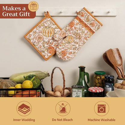 Maison d' Hermine 100% Cotton Oven Mitt & Pot Holder Set (7.5"x13" & 8"x8") - Colors C