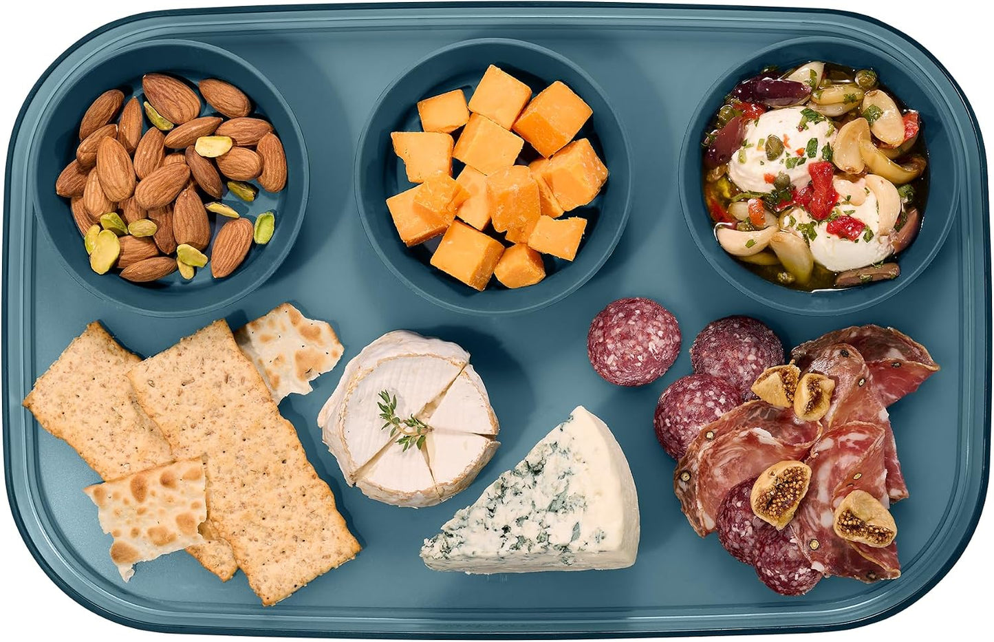 madesmart dipware 3 Bowl Serving Tray, Stackable & Removable Dip Bowls for Charcuterie, Guacomole, Snacks, Veggies, Premium Dishwasher & Microwave Safe, Multipurpose Plate & Bowl, Olive