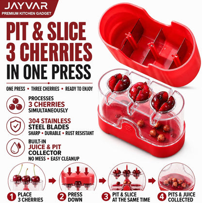JAYVAR Cherry Pitter Tool, 2-in-1 Multi Cherry Seed Remover & Slicer