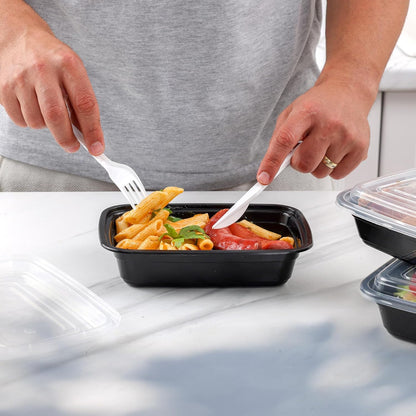 GUSTO [24 oz - 50 Count 3-Compartment Meal Prep Containers with Lids – Reusable, Microwaveable, Dishwasher & Freezer Safe, BPA-Free Food Storage Boxes for Portion Control (Formerly Comfy Package)