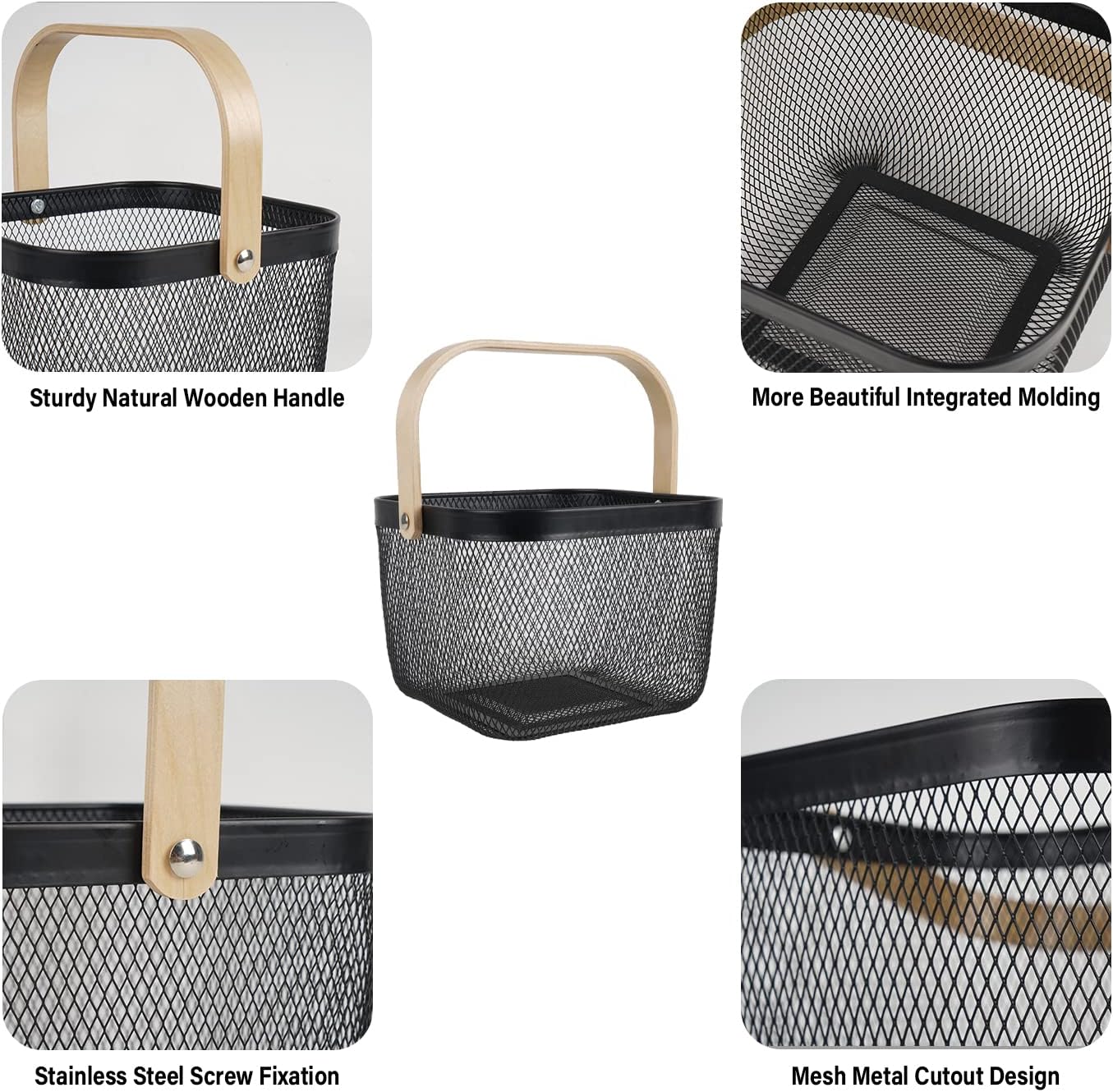 Metal Mesh Steel Harvest Basket, Rectangle Wire Garden Basket with Handle – Multi-functional Storage Organizer for Gathering Vegetables, Fruits, Kitchen, Garden, Picnic & Cabinet (Ivory)