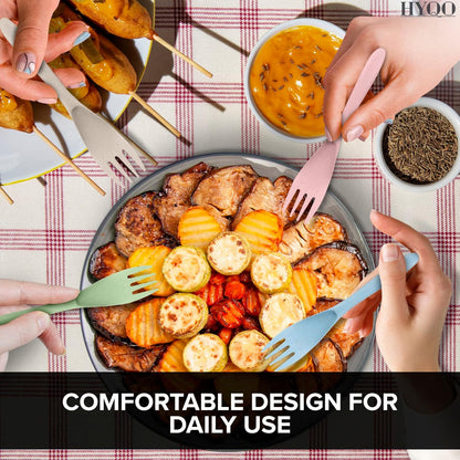 4 Sets Wheat Straw Travel Silverware with Case - Reusable Utensils Set with Case Forks and Spoons Silverware Set Lunch Box Accessories - Fork and Spoon Set Plastic Dinnerware Camping Tableware Set