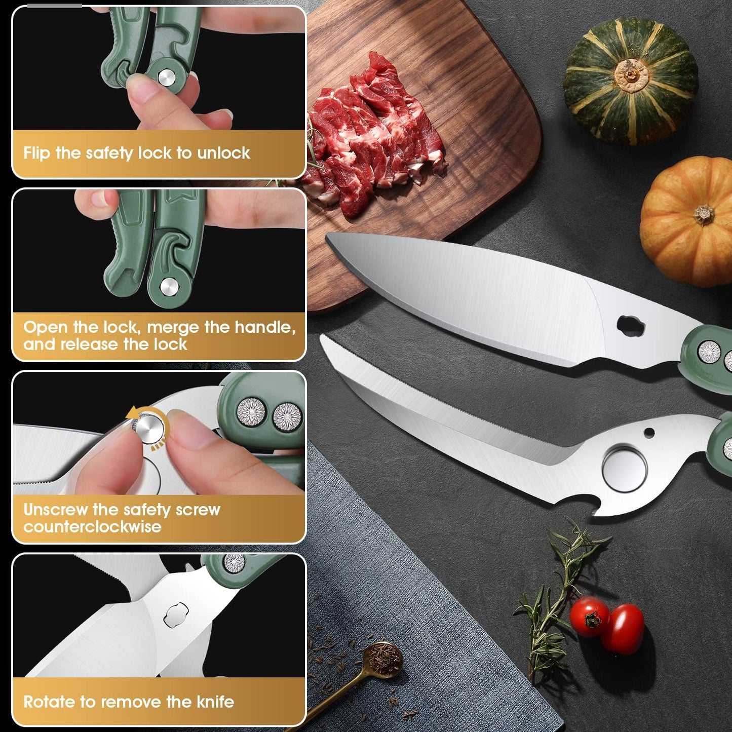 DRAGON RIOT Heavy Duty Poultry Shears - A Must Have Kitchen Shears for Chicken and Meat Cutting - Dishwasher Safe and Stainless Food Kitchen Scissors for Thanksgiving