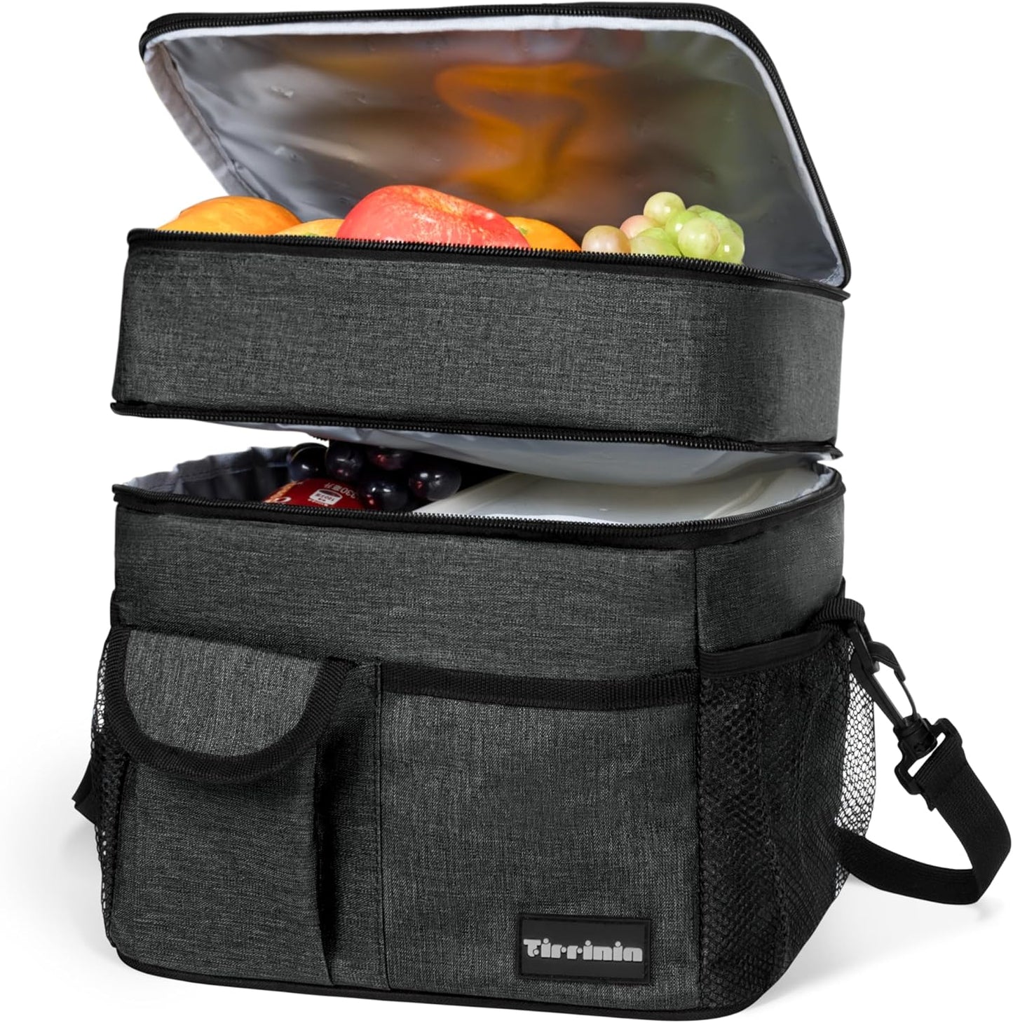 Tirrinia Insulated Lunch Bag for Women Men, Leakproof Lunch Box Containers for Adult, Work, School, Soft Lunchbox for Kids,Boys, Adult Cooler Bag for Picnic Hiking Beach,Charcoal