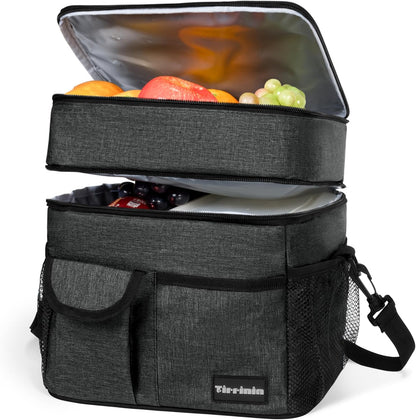 Tirrinia Insulated Lunch Bag for Women Men, Leakproof Lunch Box Containers for Adult, Work, School, Soft Lunchbox for Kids,Boys, Adult Cooler Bag for Picnic Hiking Beach,Charcoal