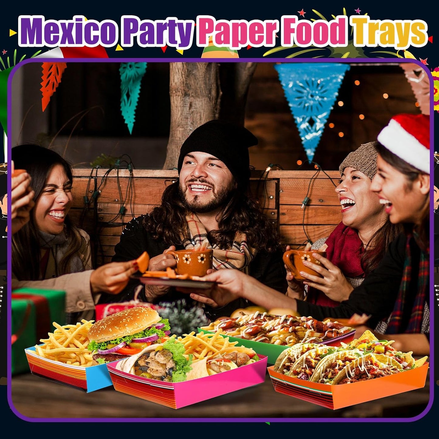 Harloon 36 Pack Mexican Nacho Trays 5 lb Extra Large Mexican Paper Food Trays Fiesta Disposable Cardboard Serving Boats for Cinco De Mayo Taco Fries Snacks Birthday Party Supplies(Floral)