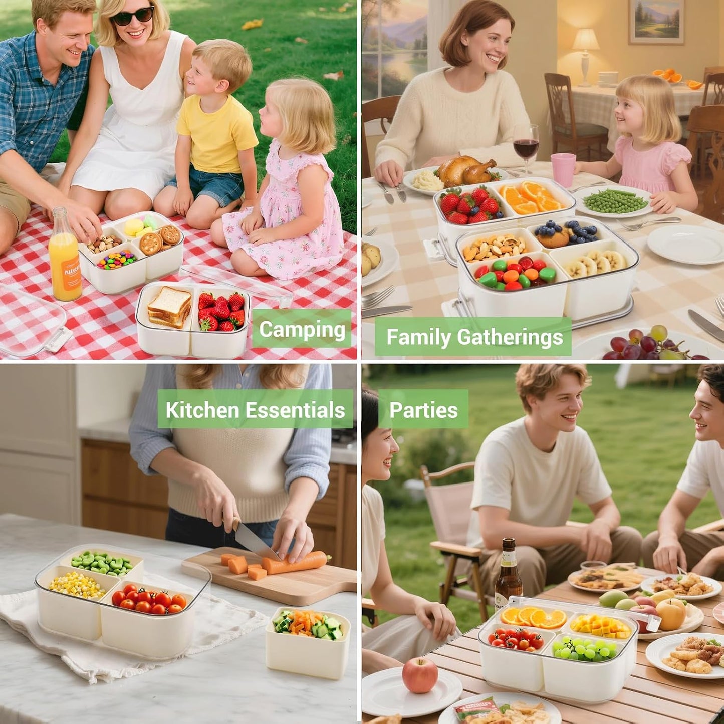 LUXEAR Divided Serving Tray with Lid and Handle Snack Box Charcuterie Container Dishwasher Safe 8 Compartment Snack Platters Portable Clear Organizer for Fruits, Candy, Snacks, Picnic, Travel